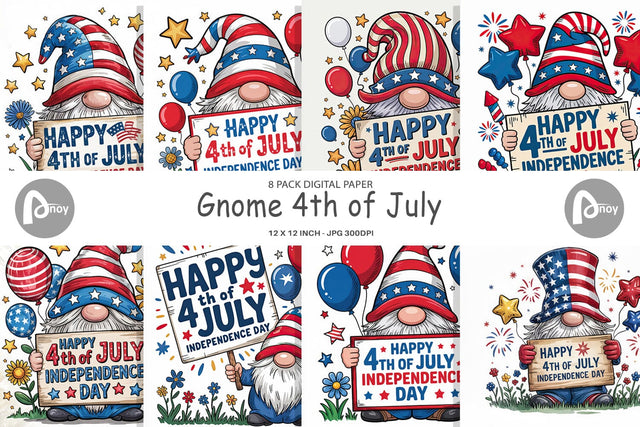 Digital Paper 4th of July Gnome Digital Pattern artnoy 