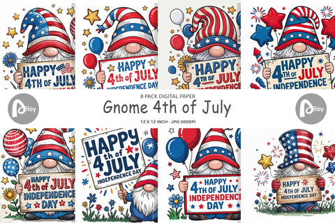 Digital Paper 4th of July Gnome Digital Pattern artnoy 