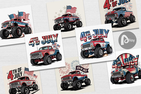 Digital Paper 4th of July Monster Truck Digital Pattern artnoy 