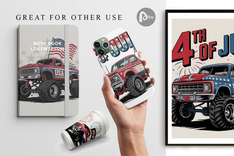 Digital Paper 4th of July Monster Truck Digital Pattern artnoy 