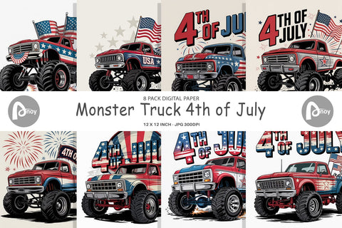 Digital Paper 4th of July Monster Truck Digital Pattern artnoy 