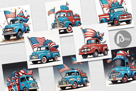 Digital Paper 4th of July Vintage Truck Digital Pattern artnoy 