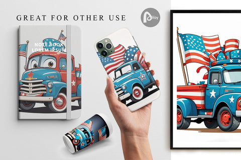 Digital Paper 4th of July Vintage Truck Digital Pattern artnoy 