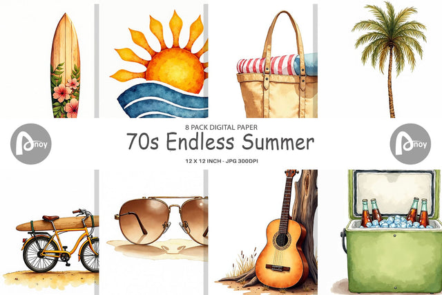 Digital Paper 70s Endless Summer Watercolor Digital Pattern artnoy 