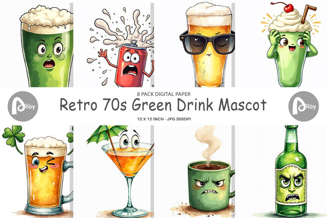 Digital Paper 70s Green Mascot Digital Pattern artnoy 