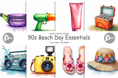 Digital Paper 90s Beach Essentials Digital Pattern artnoy 