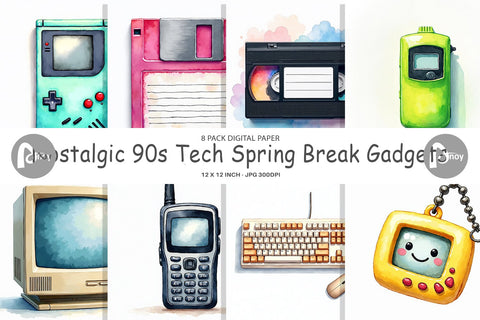 Digital Paper 90s Tech Gadgets Digital Pattern artnoy 