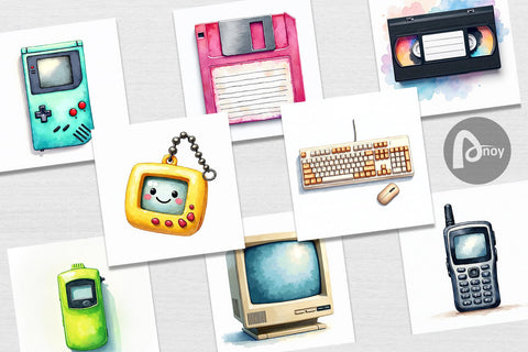 Digital Paper 90s Tech Gadgets Digital Pattern artnoy 