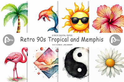 Digital Paper 90s Tropical Memphis Digital Pattern artnoy 