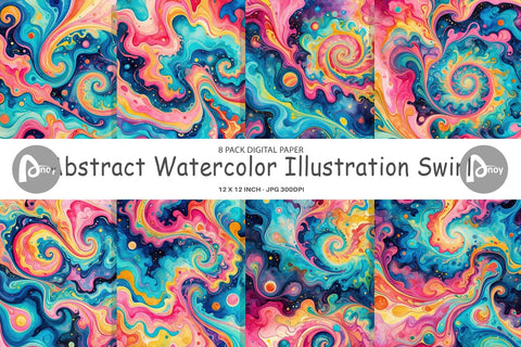 Digital Paper Abstract Watercolor Swirl Digital Pattern artnoy 