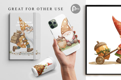 Digital Paper Acorn Gnome Delivery Digital Pattern artnoy 