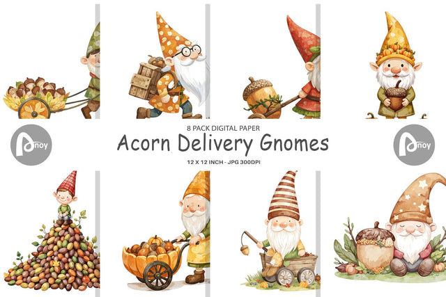 Digital Paper Acorn Gnome Delivery Digital Pattern artnoy 