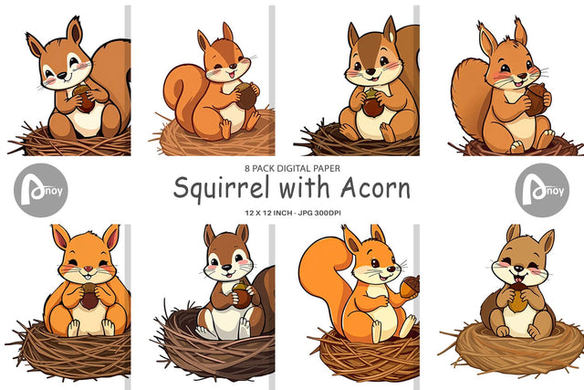 Digital Paper Acorn Squirrel Digital Pattern artnoy 