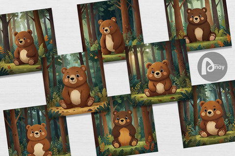 Digital Paper Adorable Bear in Forest Digital Pattern artnoy 