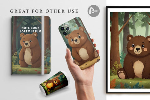 Digital Paper Adorable Bear in Forest Digital Pattern artnoy 