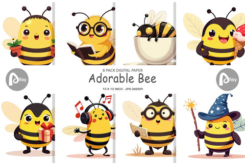 Digital Paper Adorable Bee Digital Pattern artnoy 