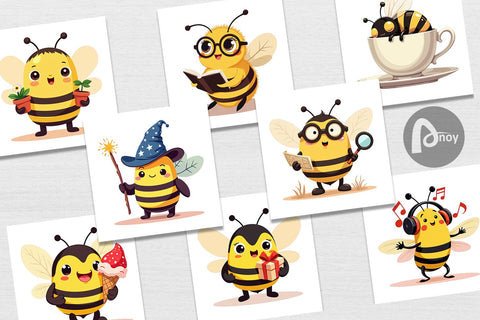 Digital Paper Adorable Bee Digital Pattern artnoy 