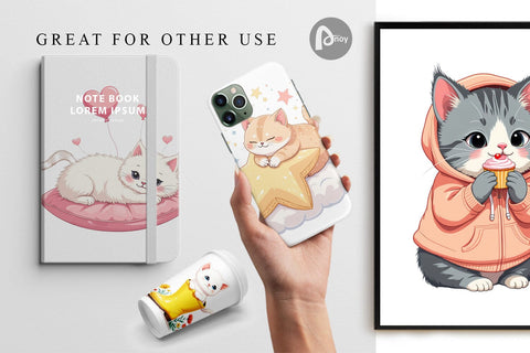 Digital Paper Adorable Cat Digital Pattern artnoy 