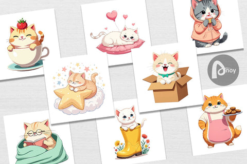 Digital Paper Adorable Cat Digital Pattern artnoy 