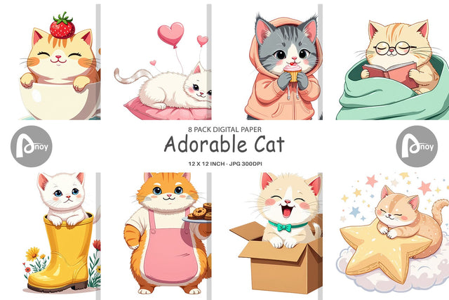 Digital Paper Adorable Cat Digital Pattern artnoy 