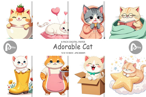 Digital Paper Adorable Cat Digital Pattern artnoy 
