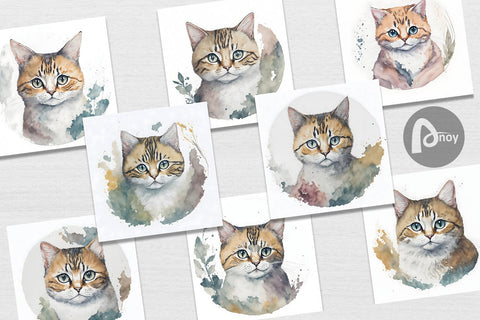 Digital Paper Adorable Cat Watercolor Digital Pattern artnoy 