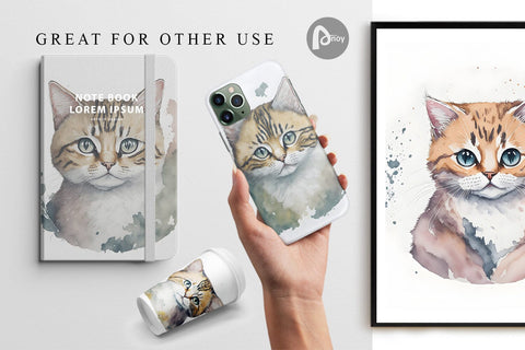 Digital Paper Adorable Cat Watercolor Digital Pattern artnoy 