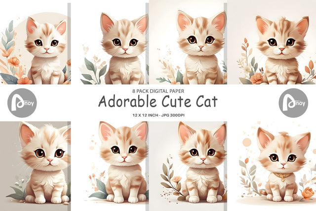 Digital Paper Adorable Cute Cat Digital Pattern artnoy 