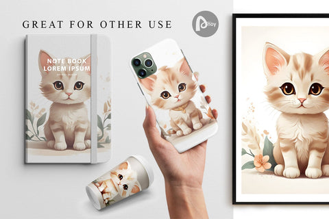 Digital Paper Adorable Cute Cat Digital Pattern artnoy 