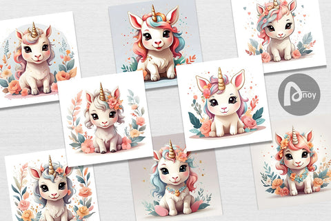 Digital Paper Adorable Cute Unicorn Digital Pattern artnoy 