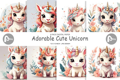 Digital Paper Adorable Cute Unicorn Digital Pattern artnoy 