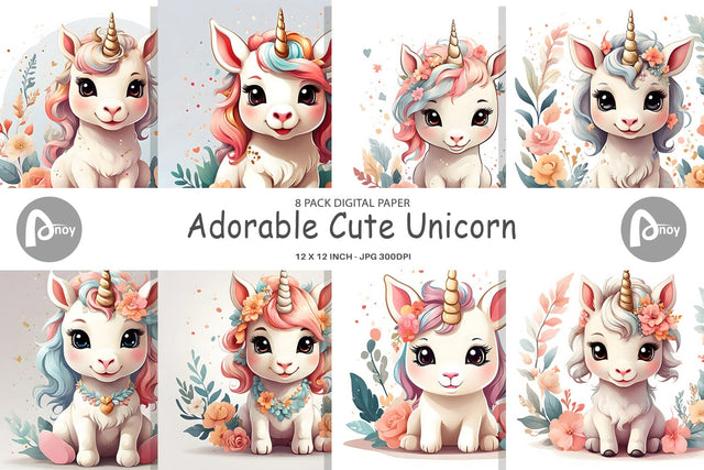 Digital Paper Adorable Cute Unicorn Digital Pattern artnoy 