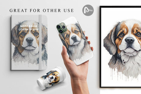 Digital Paper Adorable Dog Watercolor Digital Pattern artnoy 