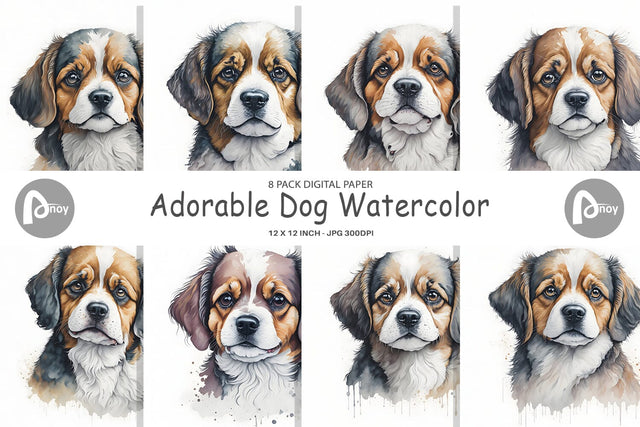 Digital Paper Adorable Dog Watercolor Digital Pattern artnoy 