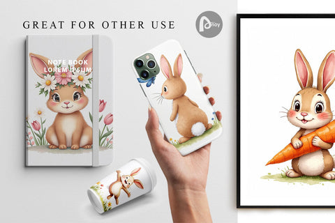 Digital Paper Adorable Fluffy Easter Bunnies Watercolor Digital Pattern artnoy 