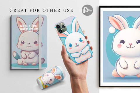 Digital Paper Adorable Kawaii Bunny Digital Pattern artnoy 