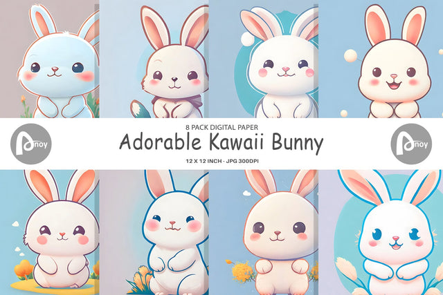 Digital Paper Adorable Kawaii Bunny Digital Pattern artnoy 