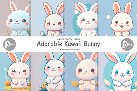 Digital Paper Adorable Kawaii Bunny Digital Pattern artnoy 