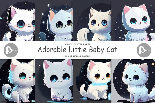 Digital Paper Adorable Little Baby Cat Digital Pattern artnoy 