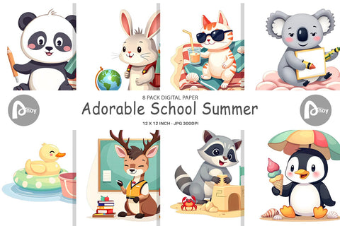 Digital Paper Adorable School Summer Digital Pattern artnoy 