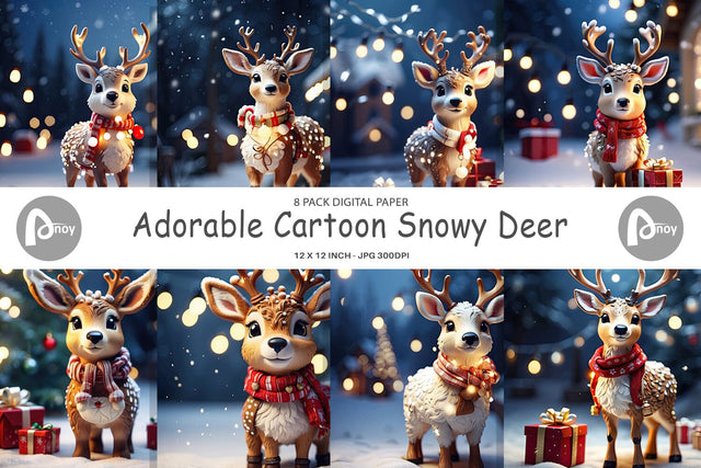 Digital Paper Adorable Snowy Deer Digital Pattern artnoy 