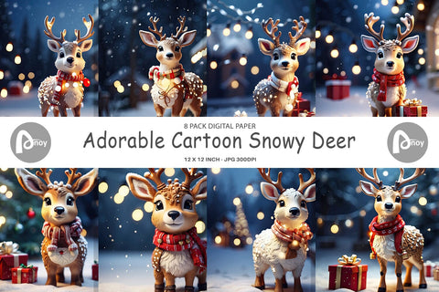 Digital Paper Adorable Snowy Deer Digital Pattern artnoy 