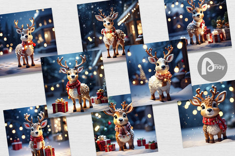 Digital Paper Adorable Snowy Deer Digital Pattern artnoy 