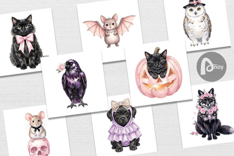 Digital Paper Adorable Spooky Coquette Animals Digital Pattern artnoy 