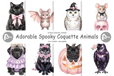 Digital Paper Adorable Spooky Coquette Animals Digital Pattern artnoy 