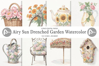 Digital Paper Airy Sun-Drenched Garden Watercolor Digital Pattern artnoy 