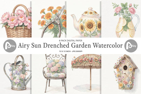 Digital Paper Airy Sun-Drenched Garden Watercolor Digital Pattern artnoy 