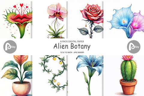 Digital Paper Alien Botany Cosmic Love Flora Digital Pattern artnoy 