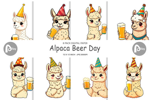 Digital Paper Alpaca Beer Day Digital Pattern artnoy 