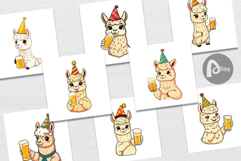 Digital Paper Alpaca Beer Day Digital Pattern artnoy 
